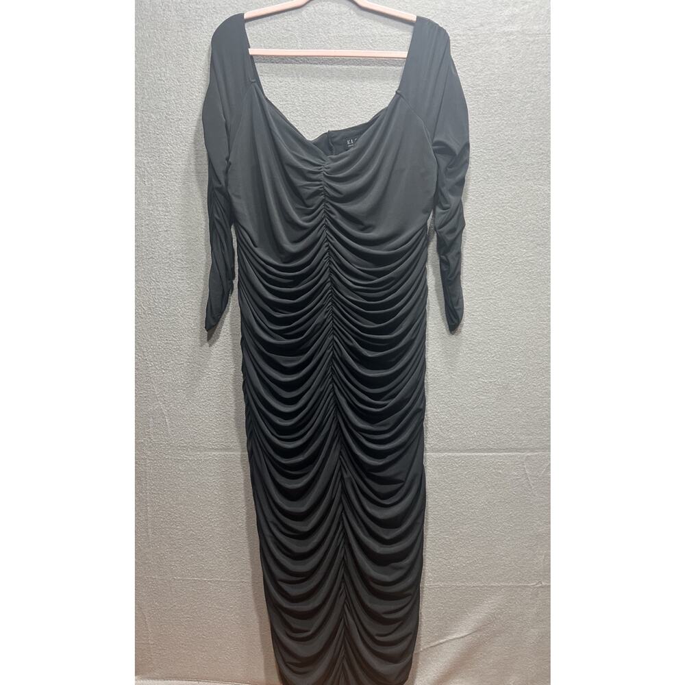 ELOQUII Black Off The Shoulder Fitted Maxi Dress Long Sleeve Ruched Size 18 - Picture 5 of 11